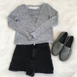 Blue Criss-Cross Back Crop Top